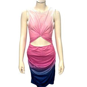 CCC Sleeveless Ombre Knot Front Cutout Bodycon Dress Small Polyester Spandex Ble